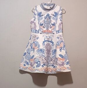 Beulah Style Sleeveless Dress White/Blue SzM Embroidered Ornaments
